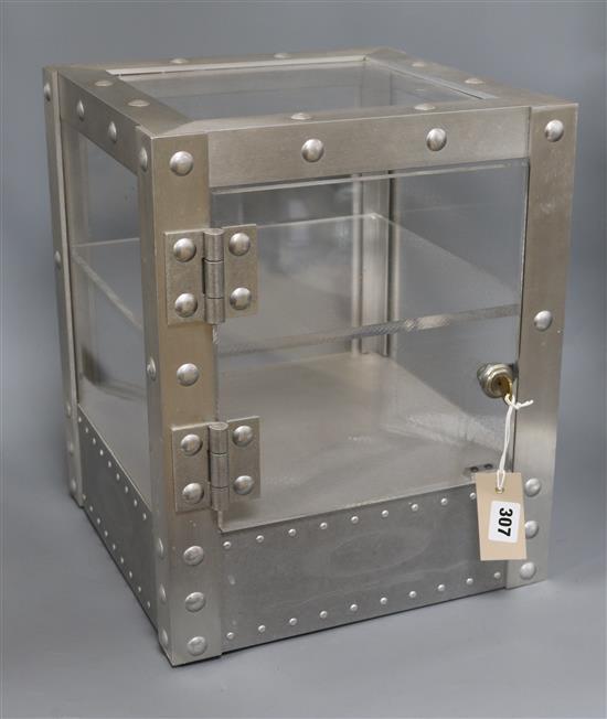 An Oakley aluminium lockable display case with key height 40cm